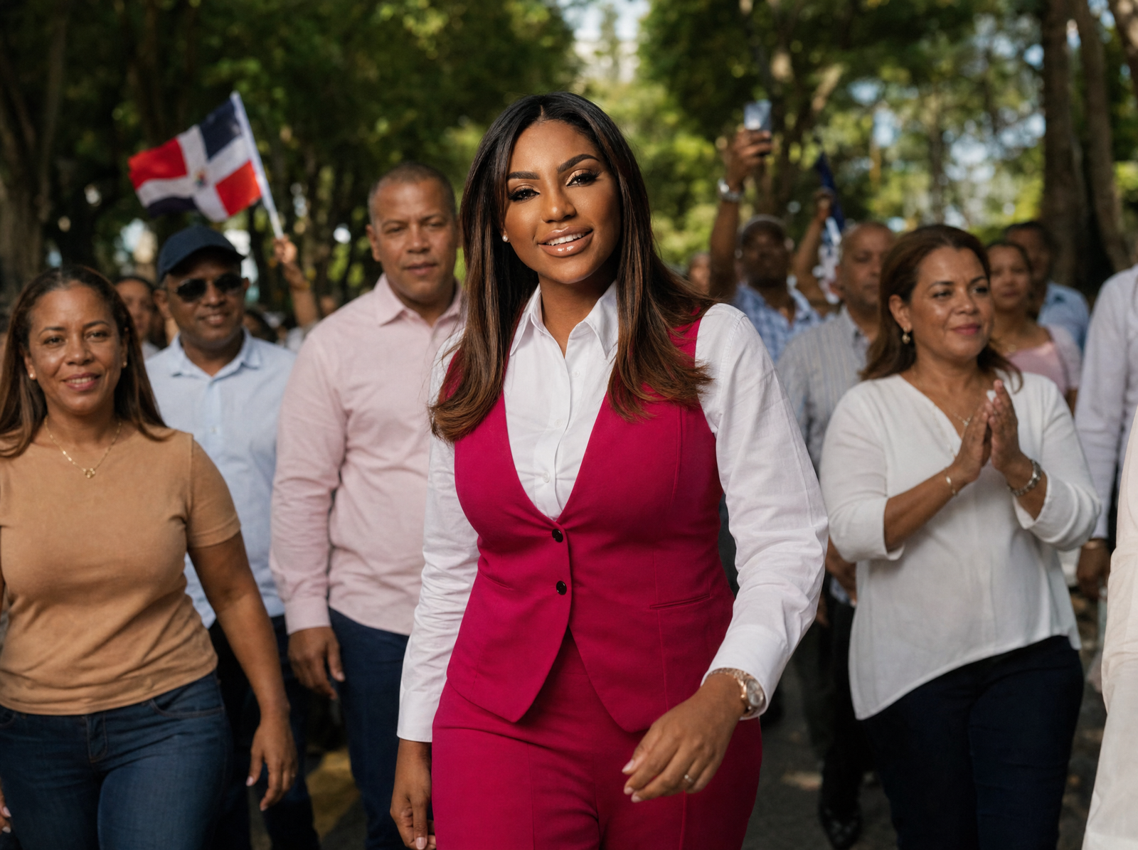 Dra. Stephany Carmona caminando junto a simpatizantes